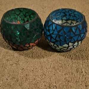 Vintage Handmade Mosaic Glass Candle Holders